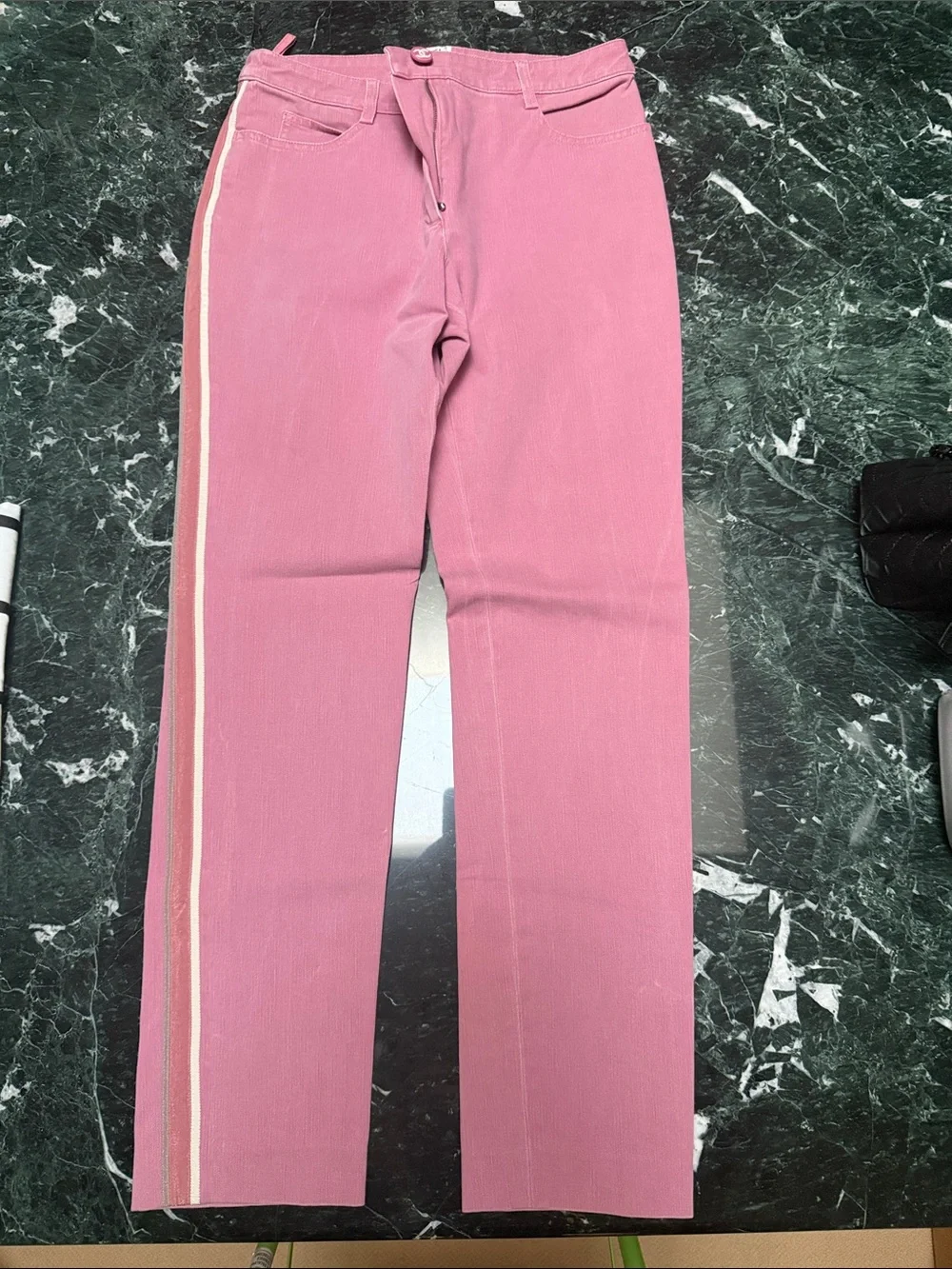 CHANEL Pink Straight-Leg Jeans with Side Stripe